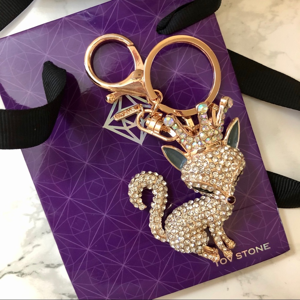 Crown fox key ring / Rhinestone Purse Charm